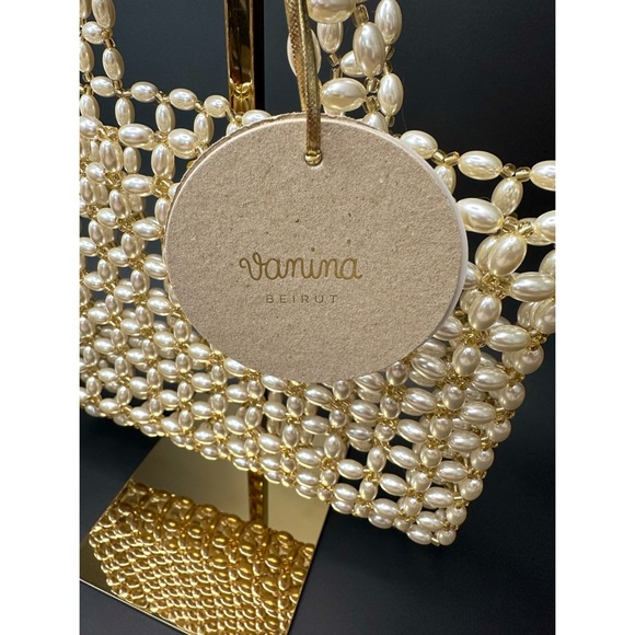 New VANINA ‘Sable Nacré’ Faux Pearl Tote – Ecru | Handcrafted Pearl Beaded bag - Picture 2 of 9